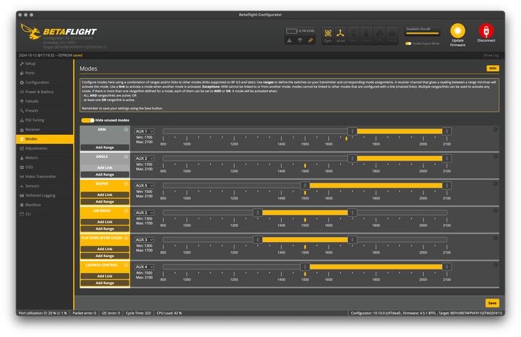 Betaflight Modes page