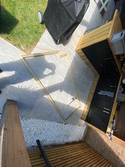 Side rain guard frame, 50x50mm timber , following the profile of the roof