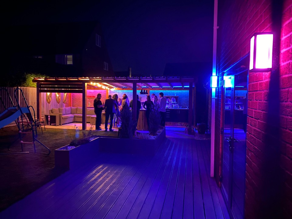 The bar at night with all the colours and extra festoon lights