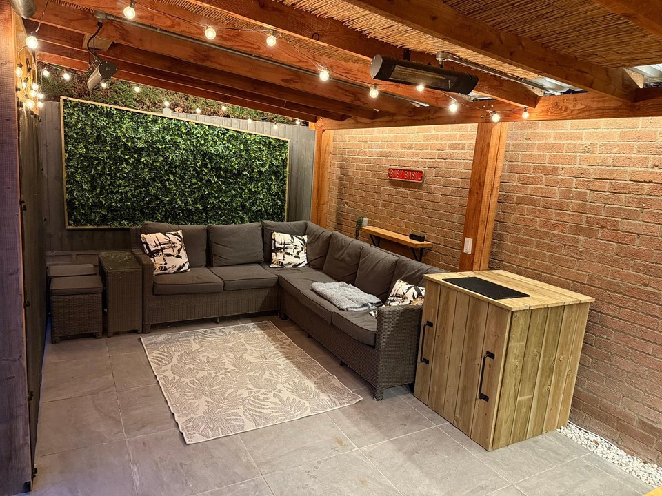 Plant wall installed at dusk