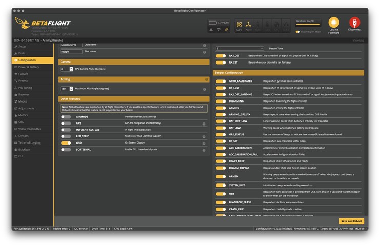 Betaflight Configuration page