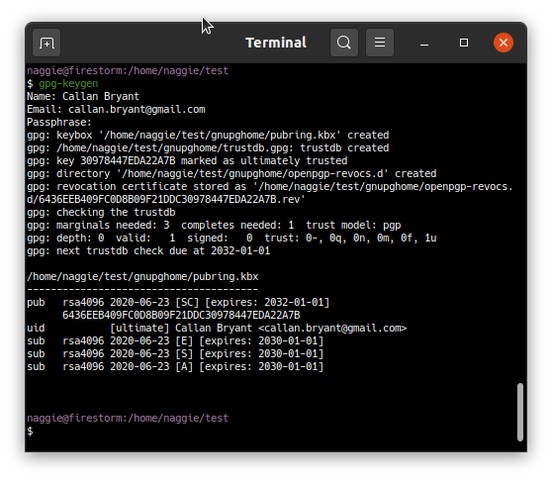 Output of gpg-keygen